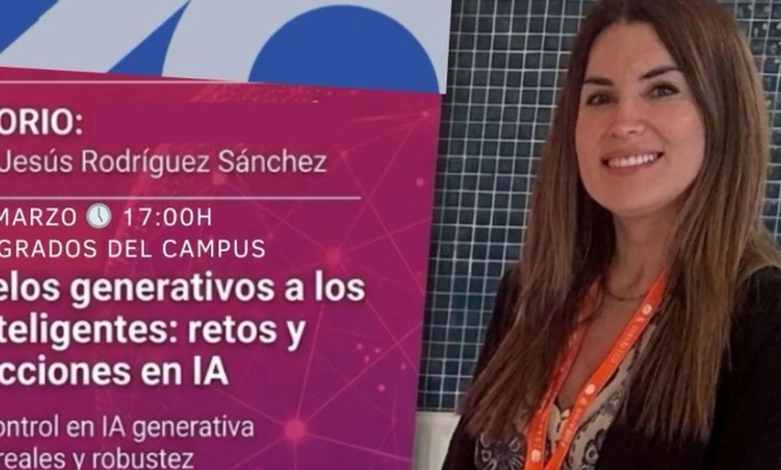 María Jesús Rodríguez junto al cartel del encuentro