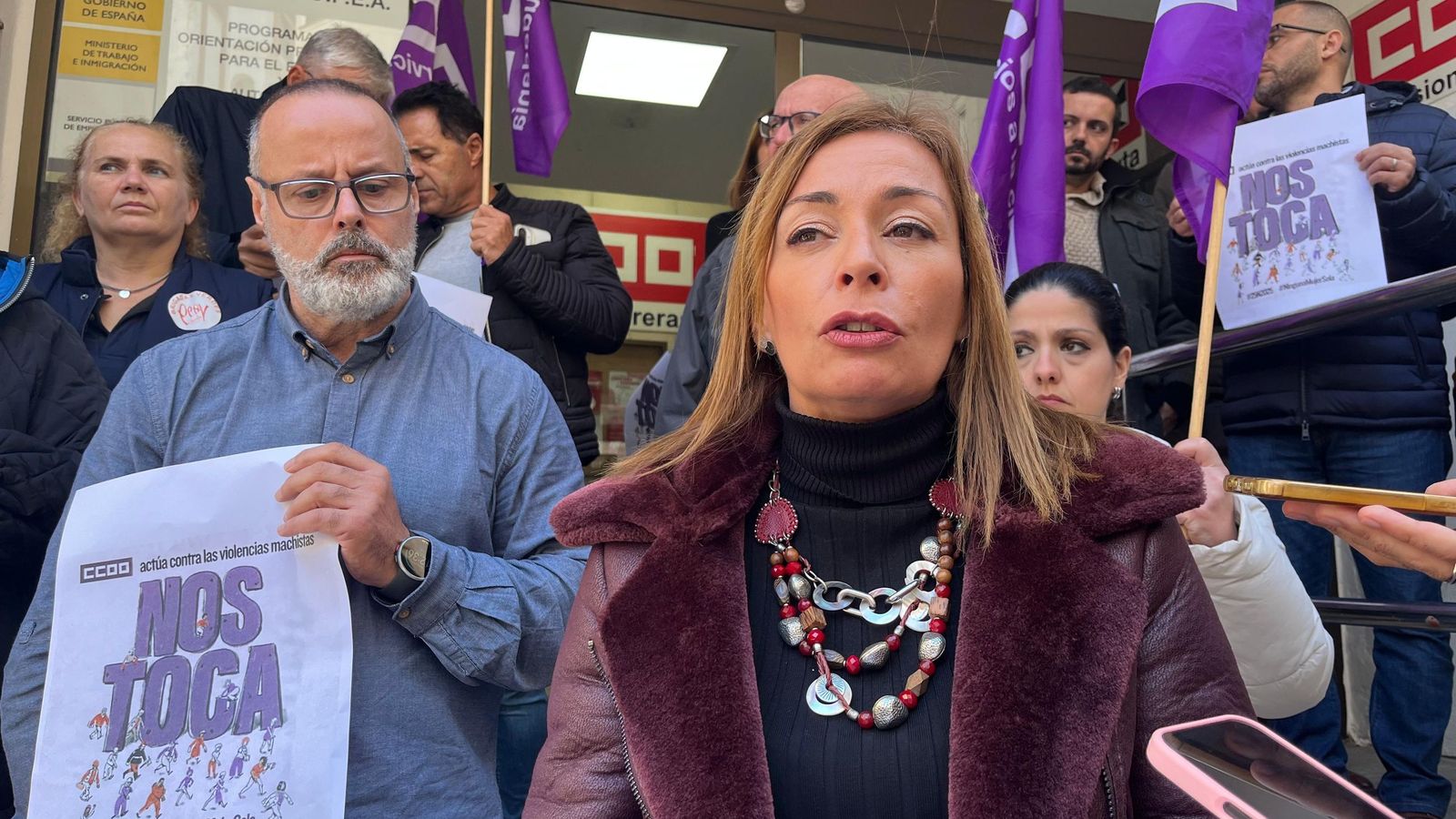 Yolanda Díaz en la lectura del manifiesto.