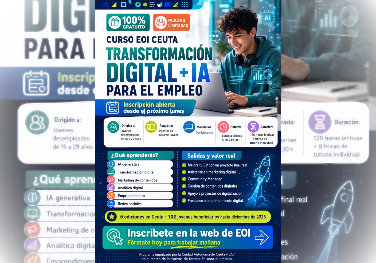 Cartel de los cursos de IA para jóvenes desempleados