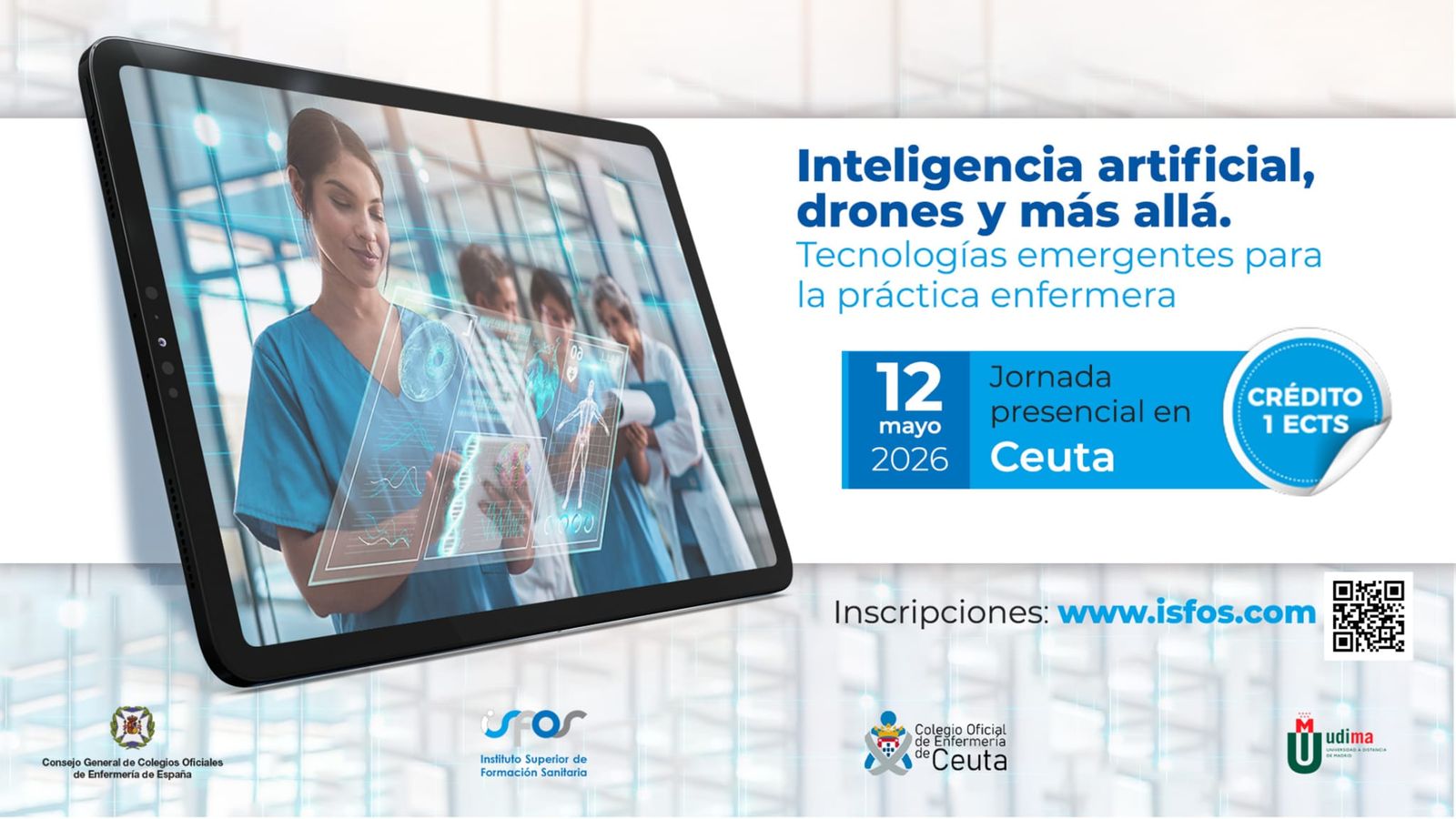 Cartel promocional de la jornada sobre IA y drones aplicados en la Enfermería