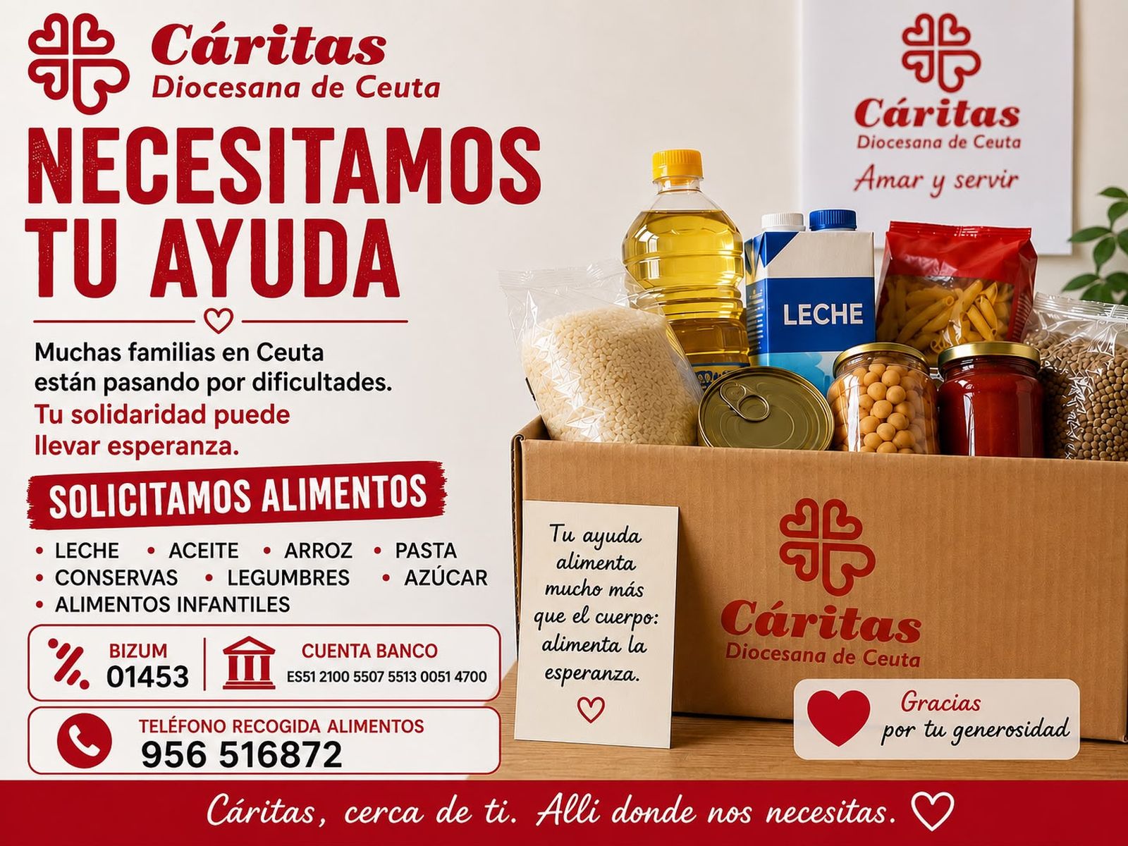 Cartel del llamamiento de Cáritas a los ceutíes para que donen alimentos