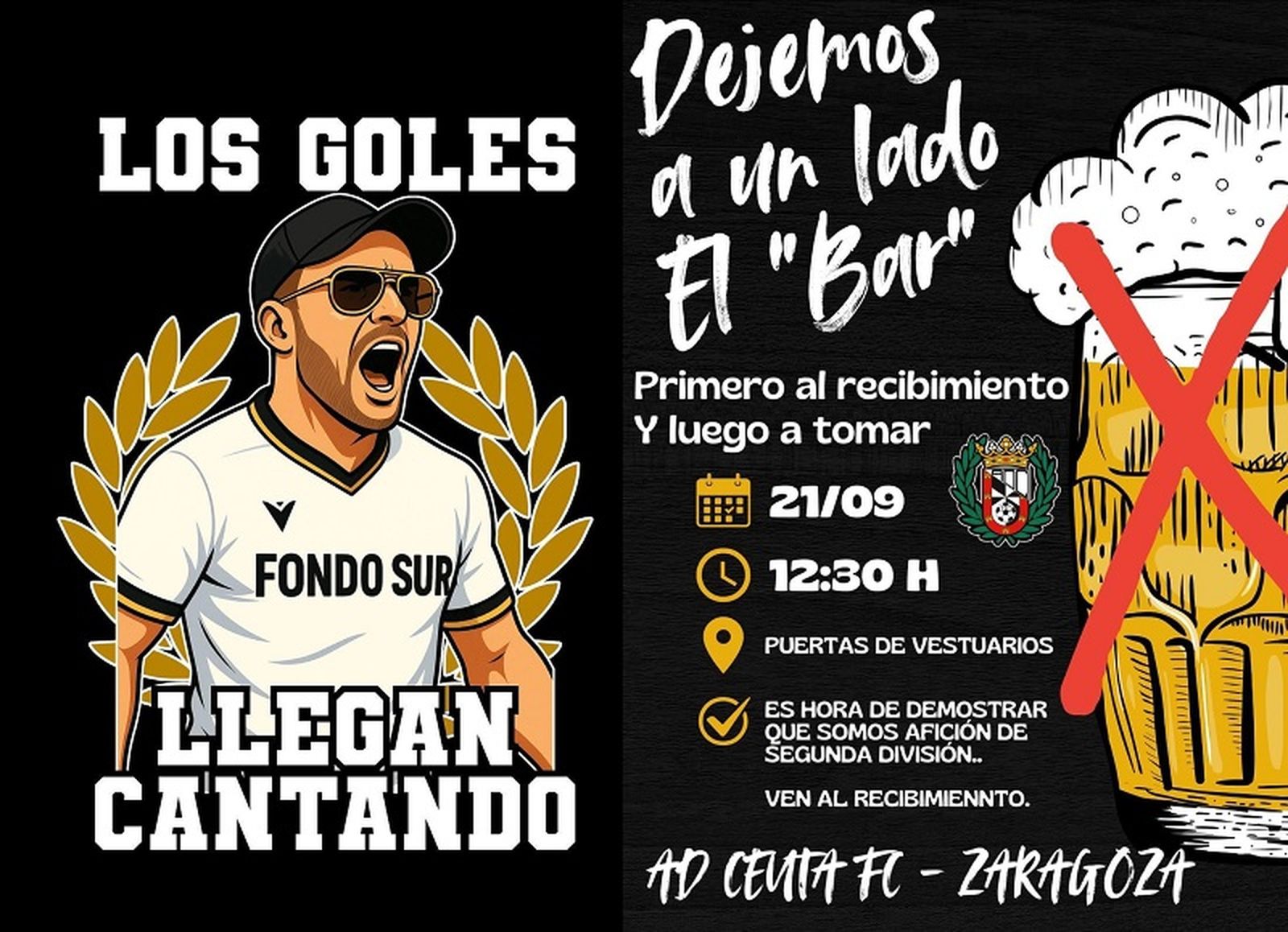 Cartel confeccionado por la grada de animación 'Caballas' para recibir este domingo a la AD Ceuta FC en el Alfonso Murube a partir de las 12.30 horas