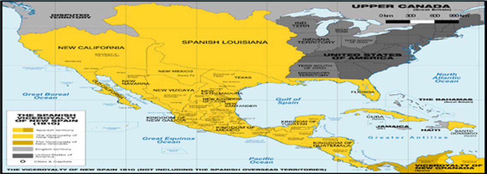 Representación por colores: amarillo territorio español, gris claro toda la parte alta inglés, gris oscuro territorio americano. / FOTO CEDIDA