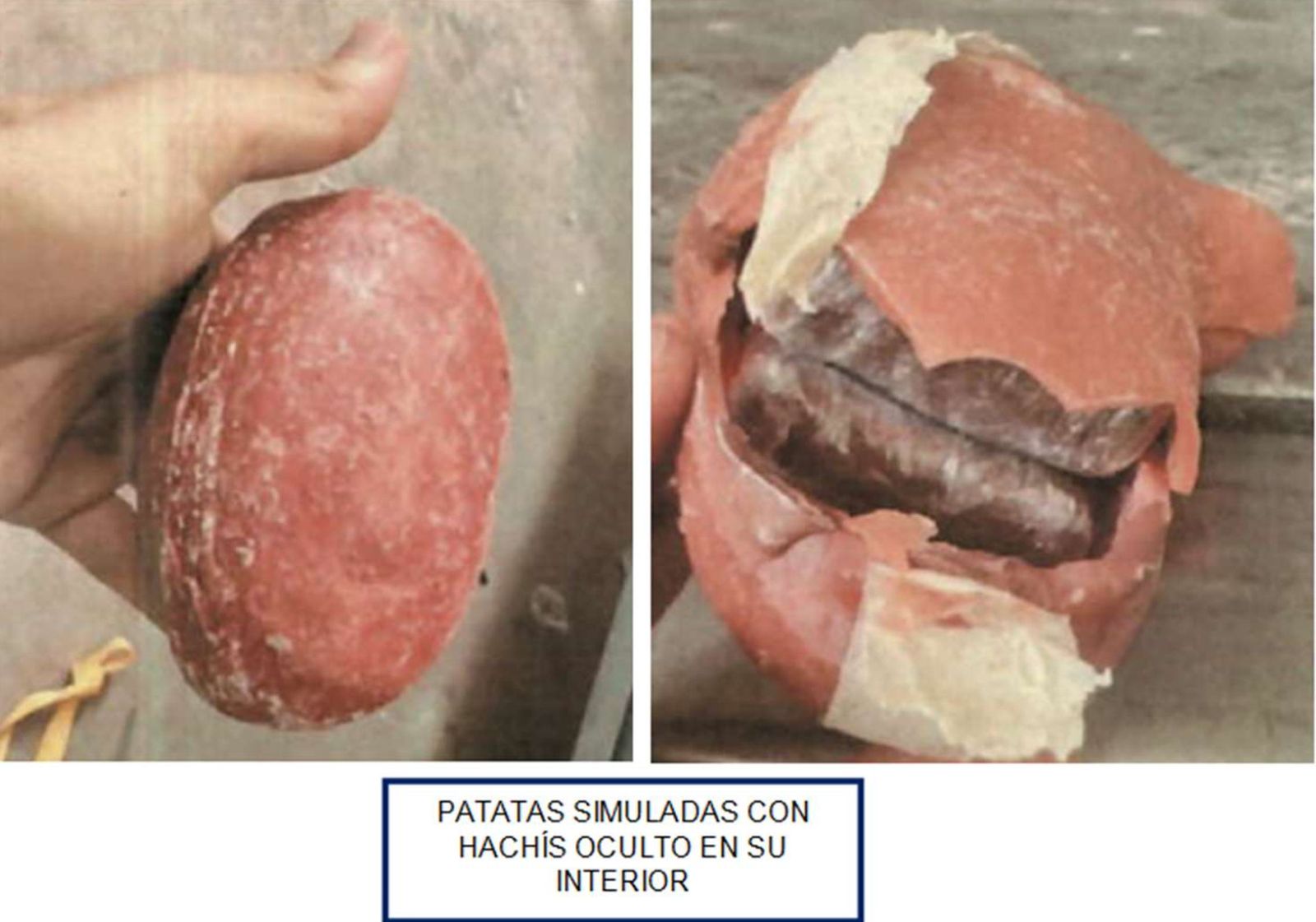 Patatas simuladas con hachís oculto en su interior.