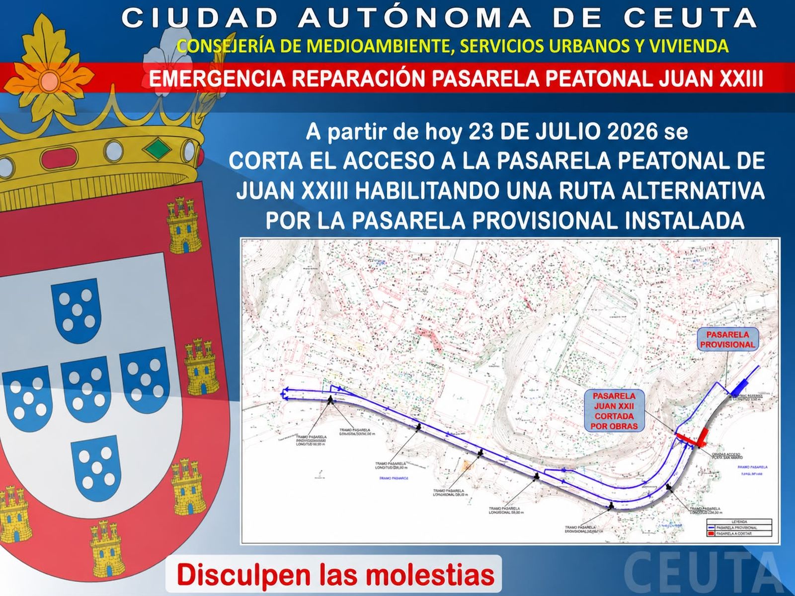 Mapa de acceso provisional a la playa de Juan XXIII