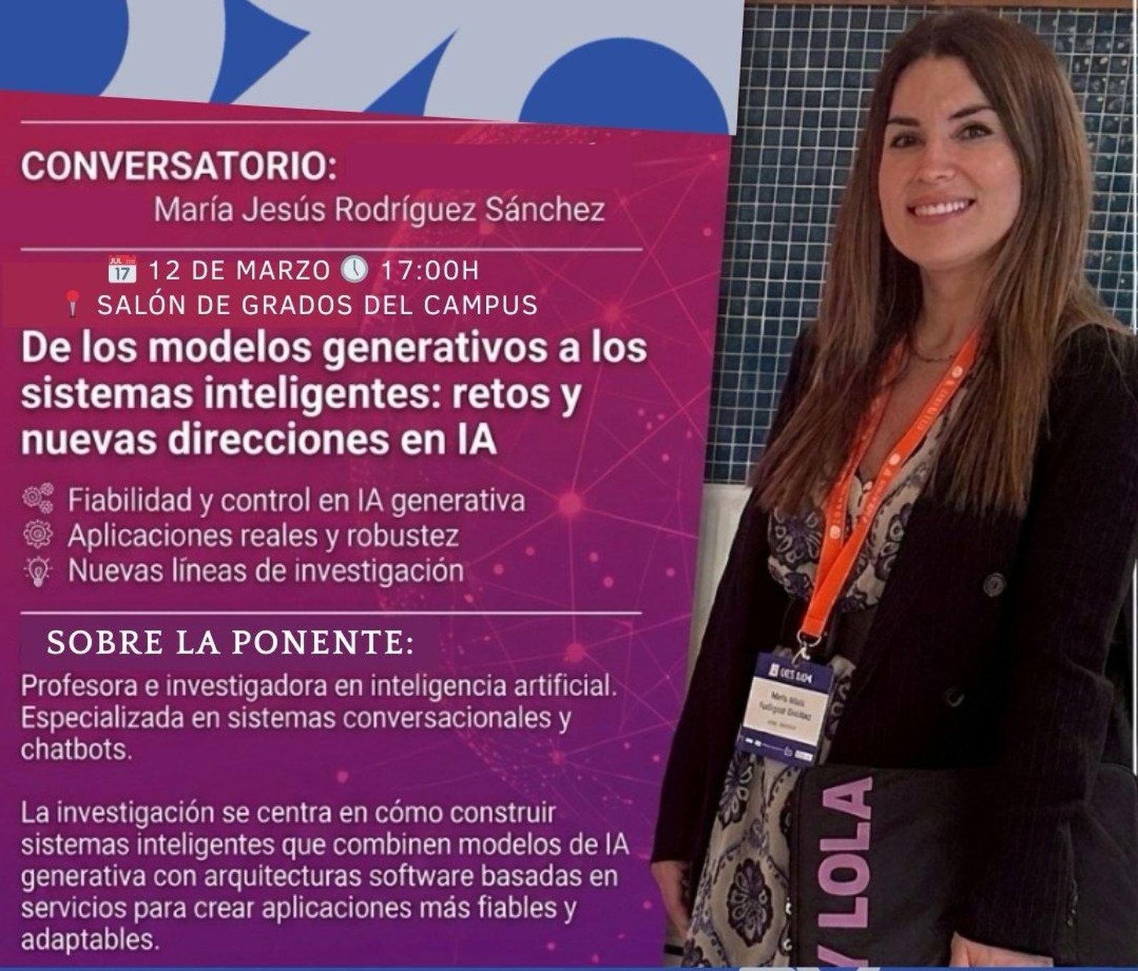 María Jesús Rodríguez junto al cartel del encuentro