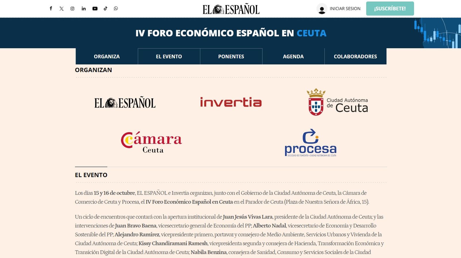 El Parador acogerá los días 15 y 16 de octubre el IV Foro Económico Español en Ceuta, con representantes institucionales, empresariales y expertos nacionales. Economía, fiscalidad, tecnología, educación, turismo, puertos y la integración europea centrarán buena parte de los debates