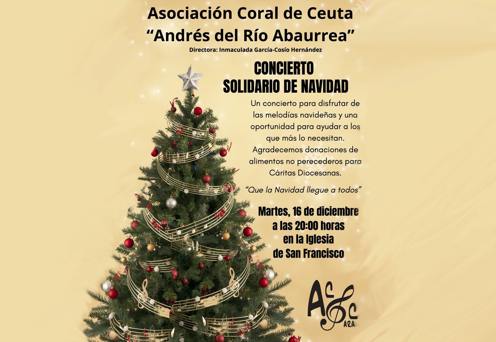 Cartel del concierto solidario de navidad de la Asociacion Coral de Ceuta 'Andrés del Río Abaurrea'