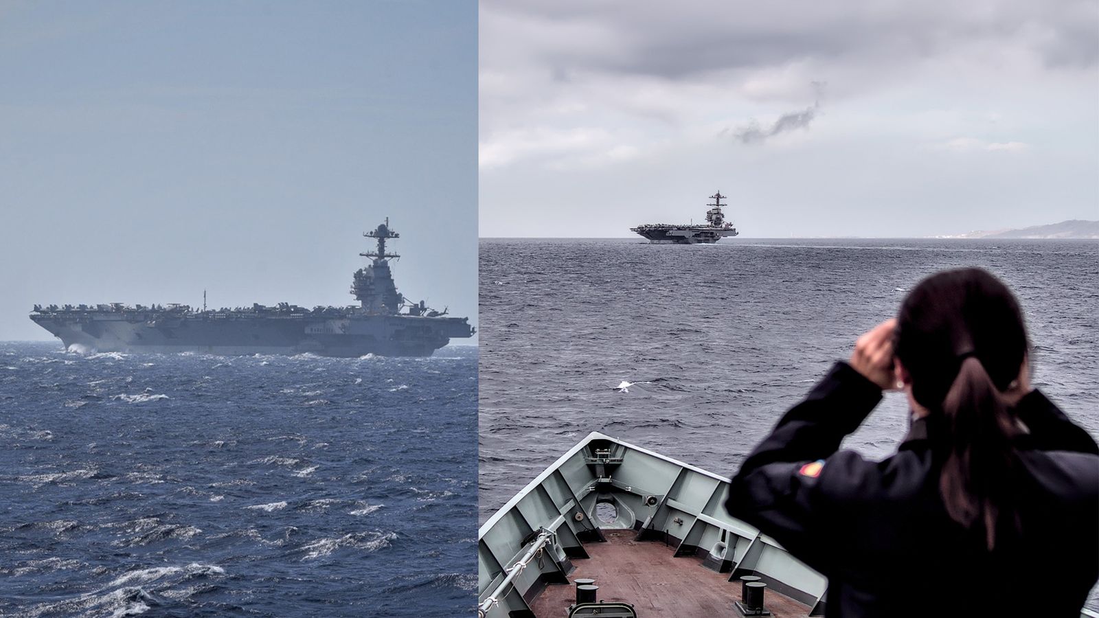 El USS ‘Gerald R. Ford’ es el portaaviones de propulsión nuclear más moderno y avanzado de la Marina estadounidenses. Durante este tránsito, el portaviones se encontraba acompañado por el destructor USS ‘Bainbridge’ (DDG 96), al que se unió la `Numancia´