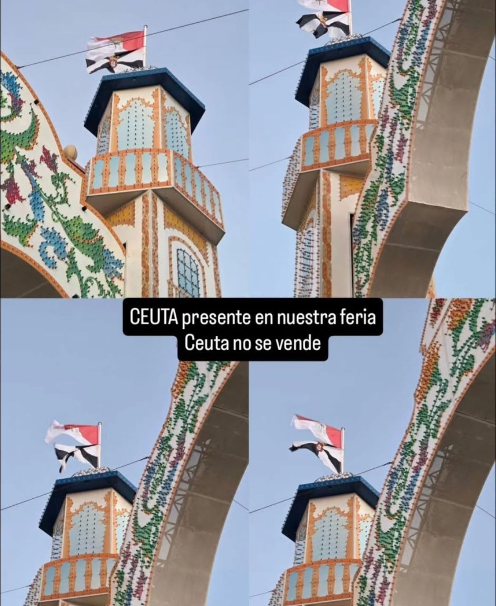 La bandera de Ceuta preside la portada de la Feria de La Palma del Condado