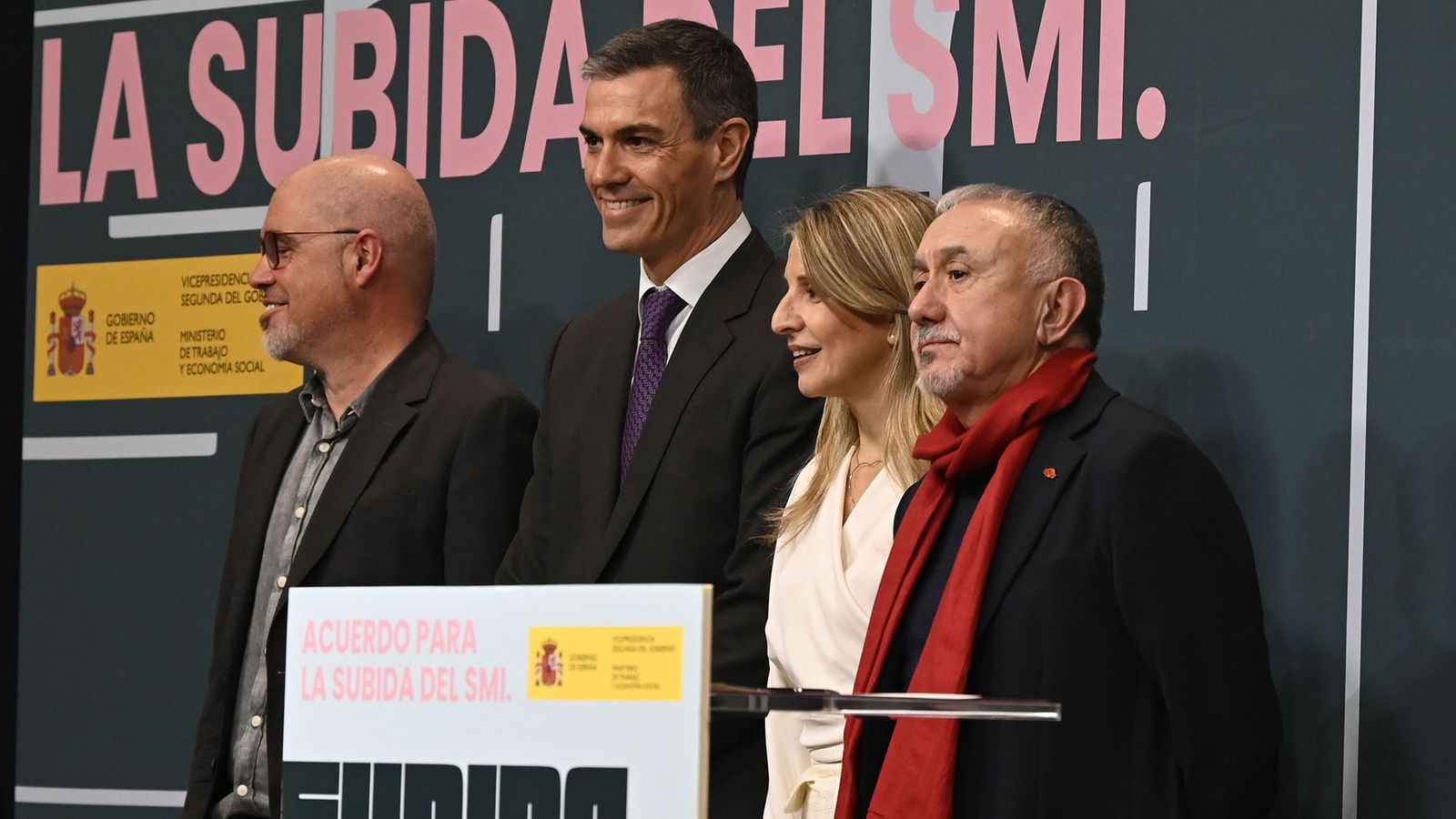 Acto de la firma del acuerdo para la subida del salario mínimo interprofesional, celebrado el pasado día 16 en el Ministerio de Trabajo y Economía Social