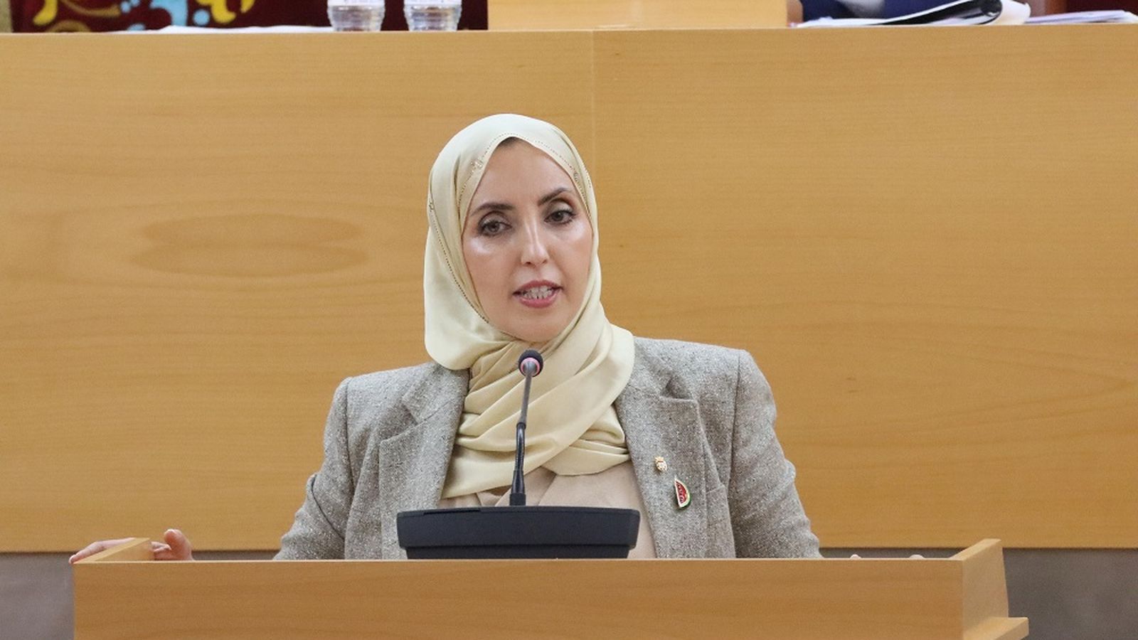 Fatima Hamed, diputada del MDyC, durante la presentación de las 10 enmiendas al Presupuesto de su formación