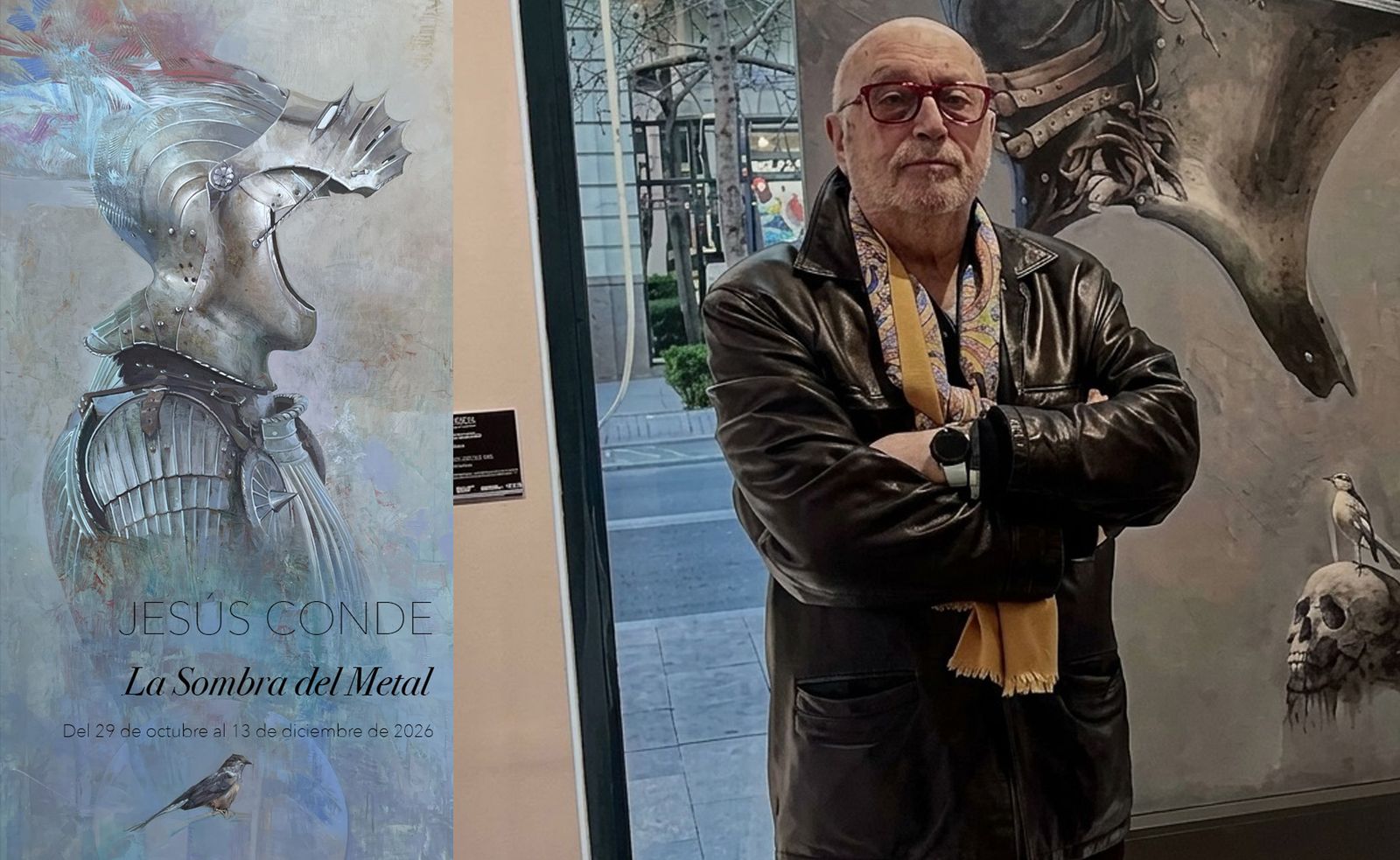 Jesús Conde. A la izquierda, cartel anunciador de su exposición