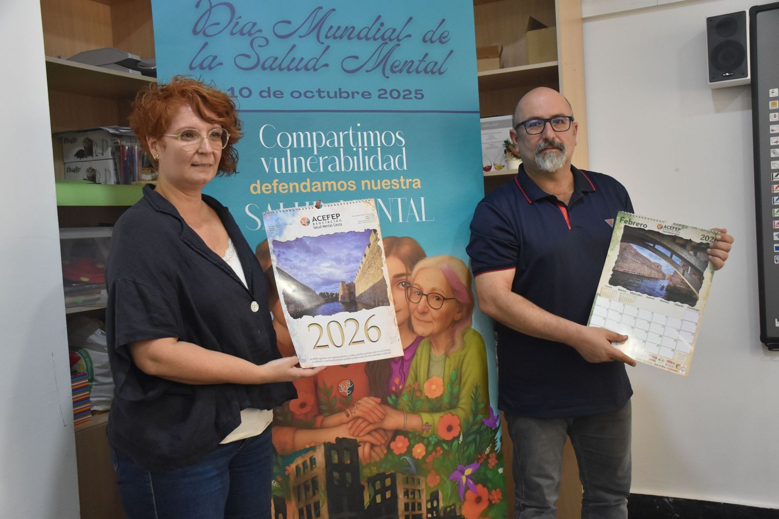 La psicóloga de ACEFEP, Ana Belén Núñez, y el presidente, Basilio García Copín, resentación del programa de actividades de ACEFEP por el Día Mundial de la Salud Mental