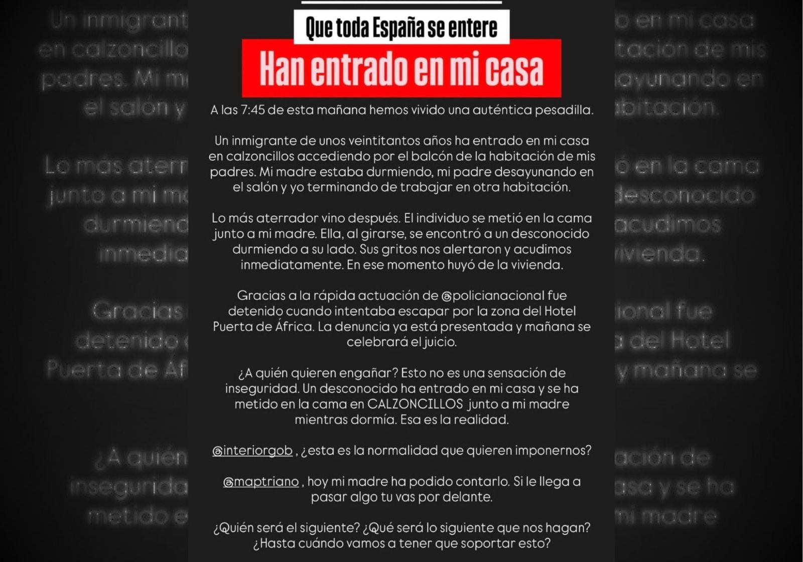 El relato de los hechos publicado en redes sociales por el hijo de la víctima.