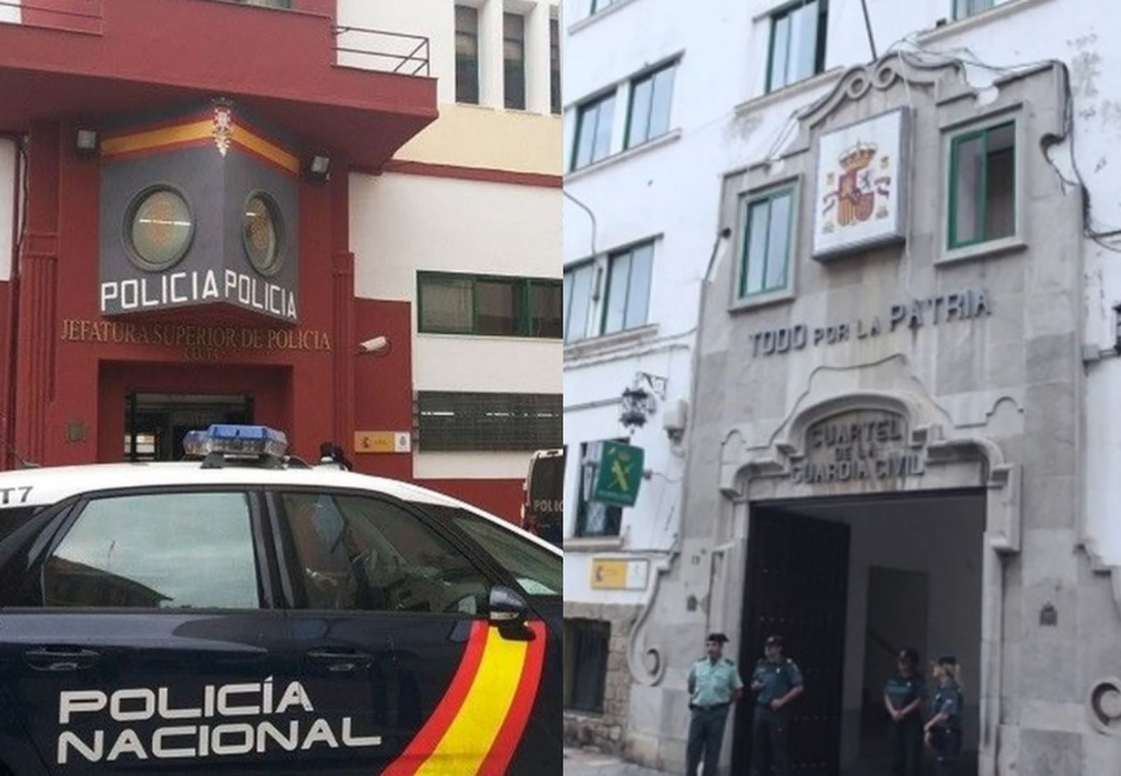 Acceso principal a la Jefatura Superior de la Policía Nacional de Ceuta y la entrada a la Comandancia de la Guardia Civil