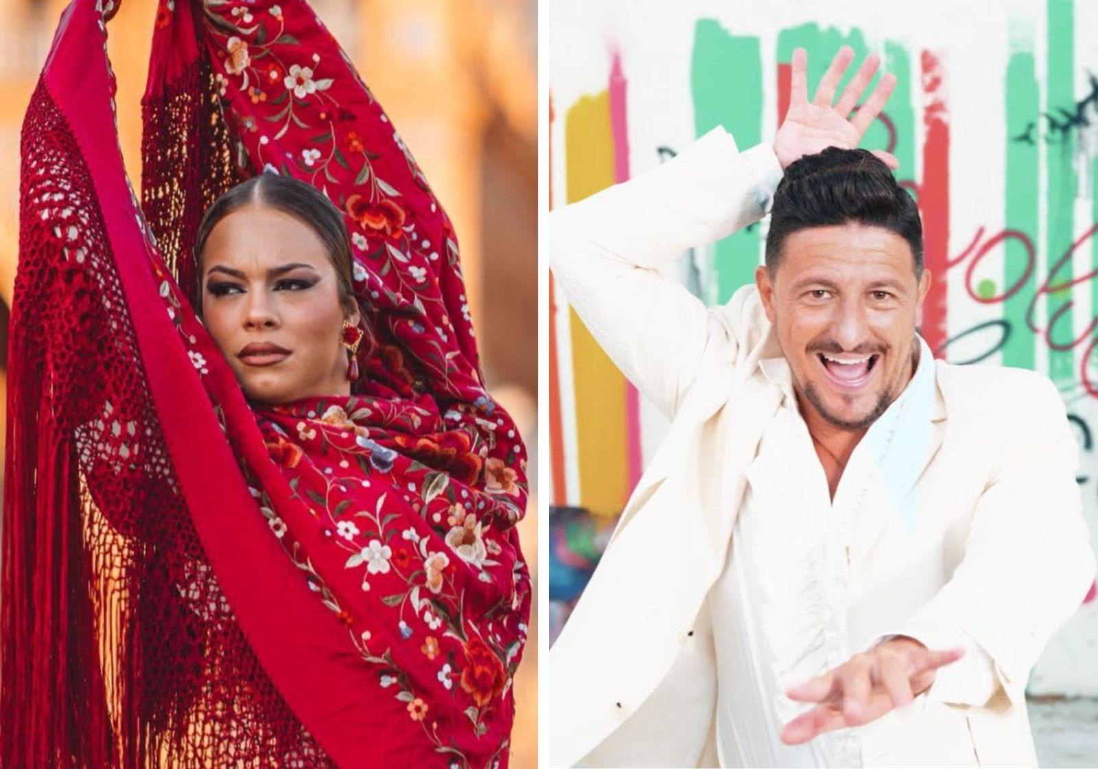 Montaje con una fotografía de la bailaora Lucía Benavides y otra del cantaor David Palomar.