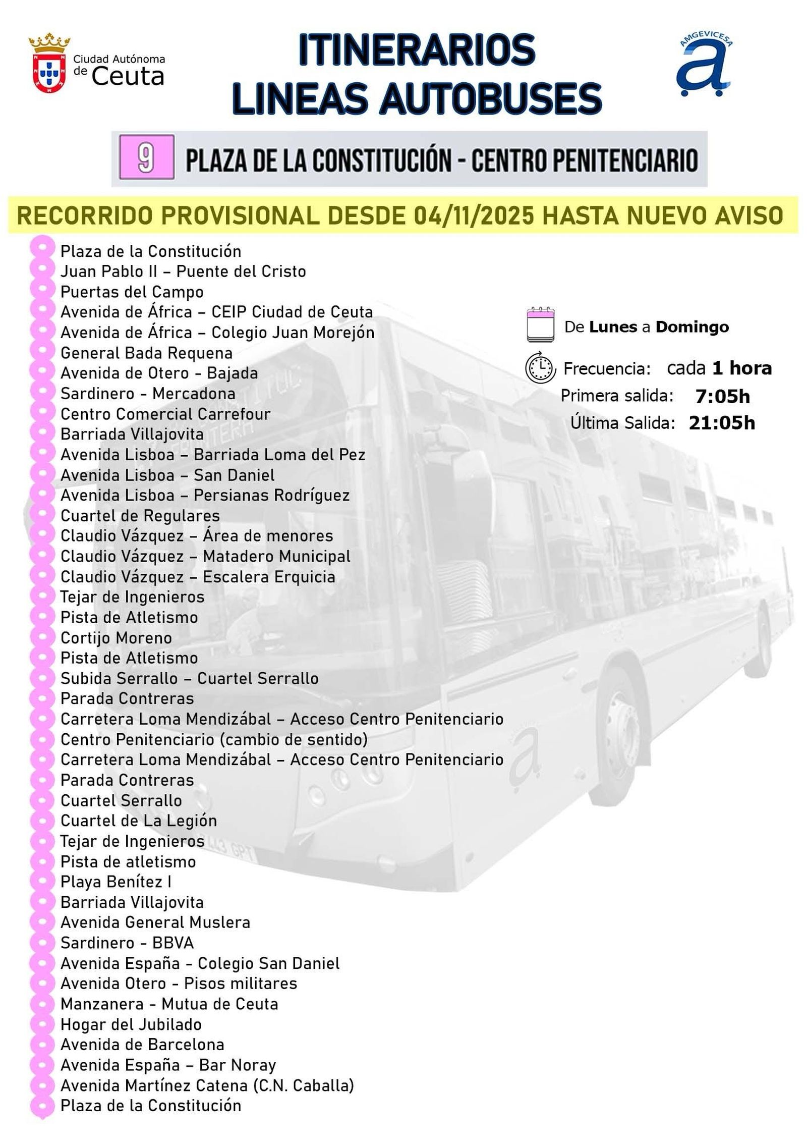 Itinerario Línea 9 Plaza de la Constitución - Centro Penitenciario