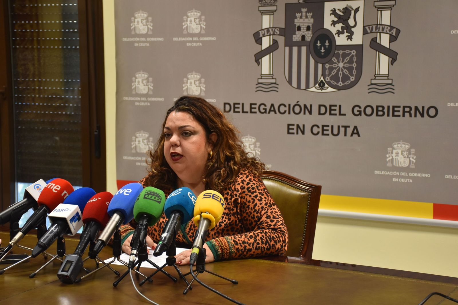 La delegada del Gobierno en Ceuta, Cristina Pérez, durante la comparecencia ofrecida para hacer balance del año 2025
