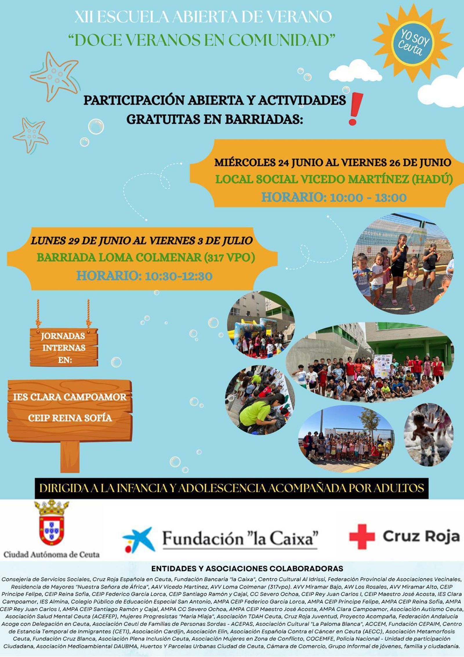 Cartel de las actividades abiertas a todo el público de la Escuela de Verano de Cruz Roja