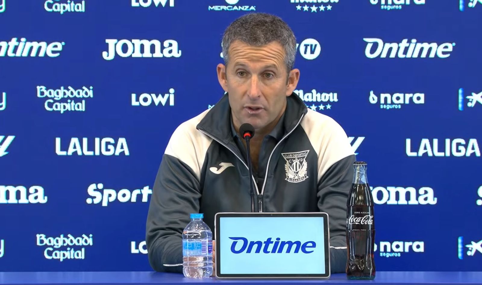 Igor Oca, técnico del CD Leganés, durante la rueda de prensa tras el encuentro disputado por su equipo ante la AD Ceuta en el Nuevo Butarque con victoria local por 5-2