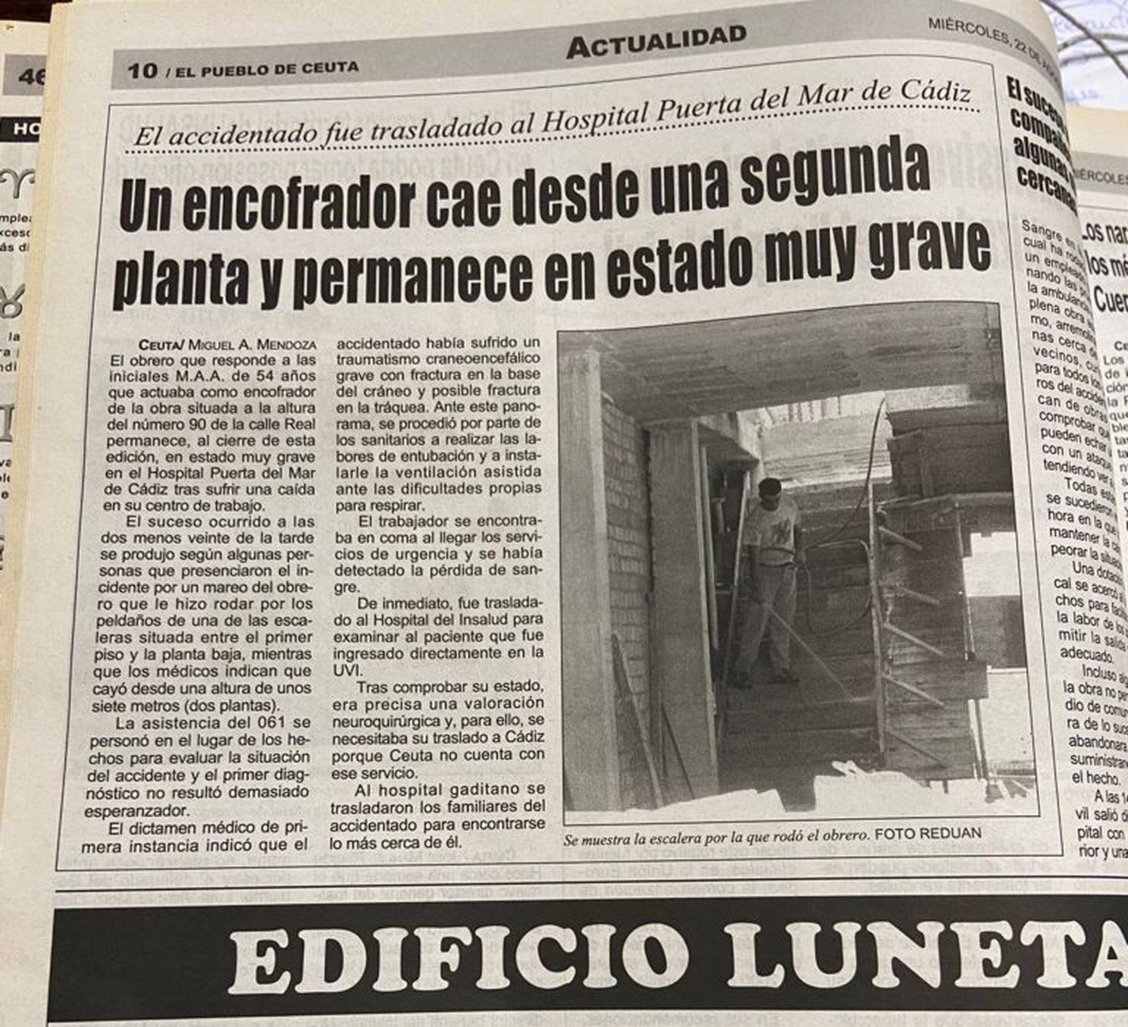 La noticia publicada en El Pueblo de Ceuta hace 20 años.