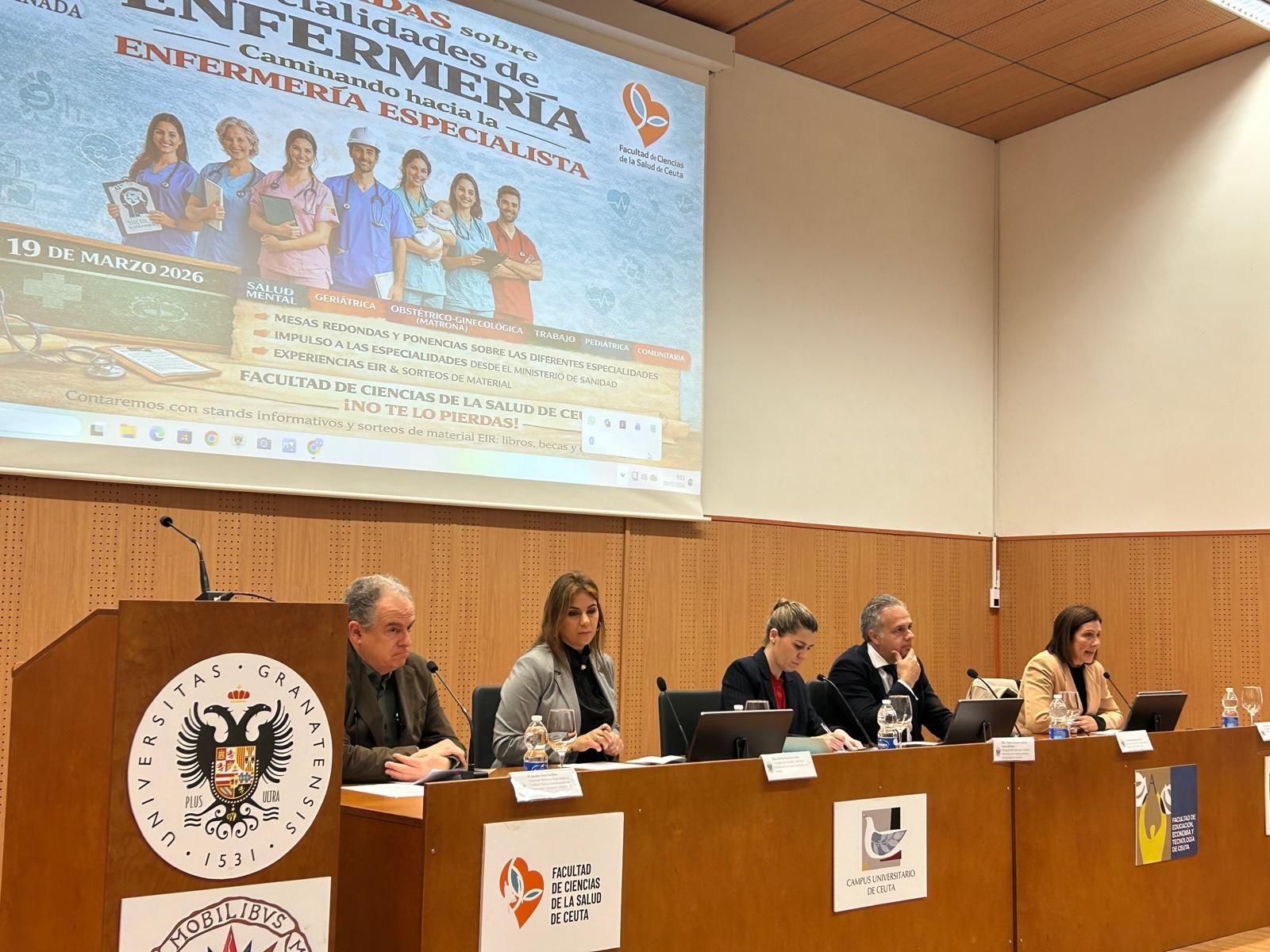 Mesa inaugural de las I Jornadas sobre Especialidades de Enfermería de la Facultad de Ciencias de la Salud de Ceuta