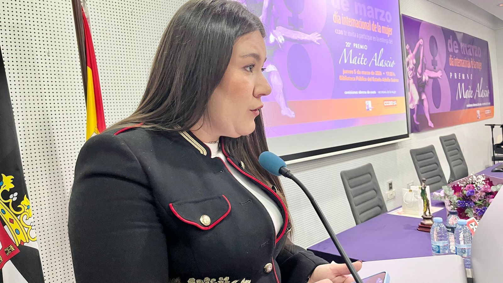 Beatriz Grimaldi, sobrina de la premiada, durante su intervención