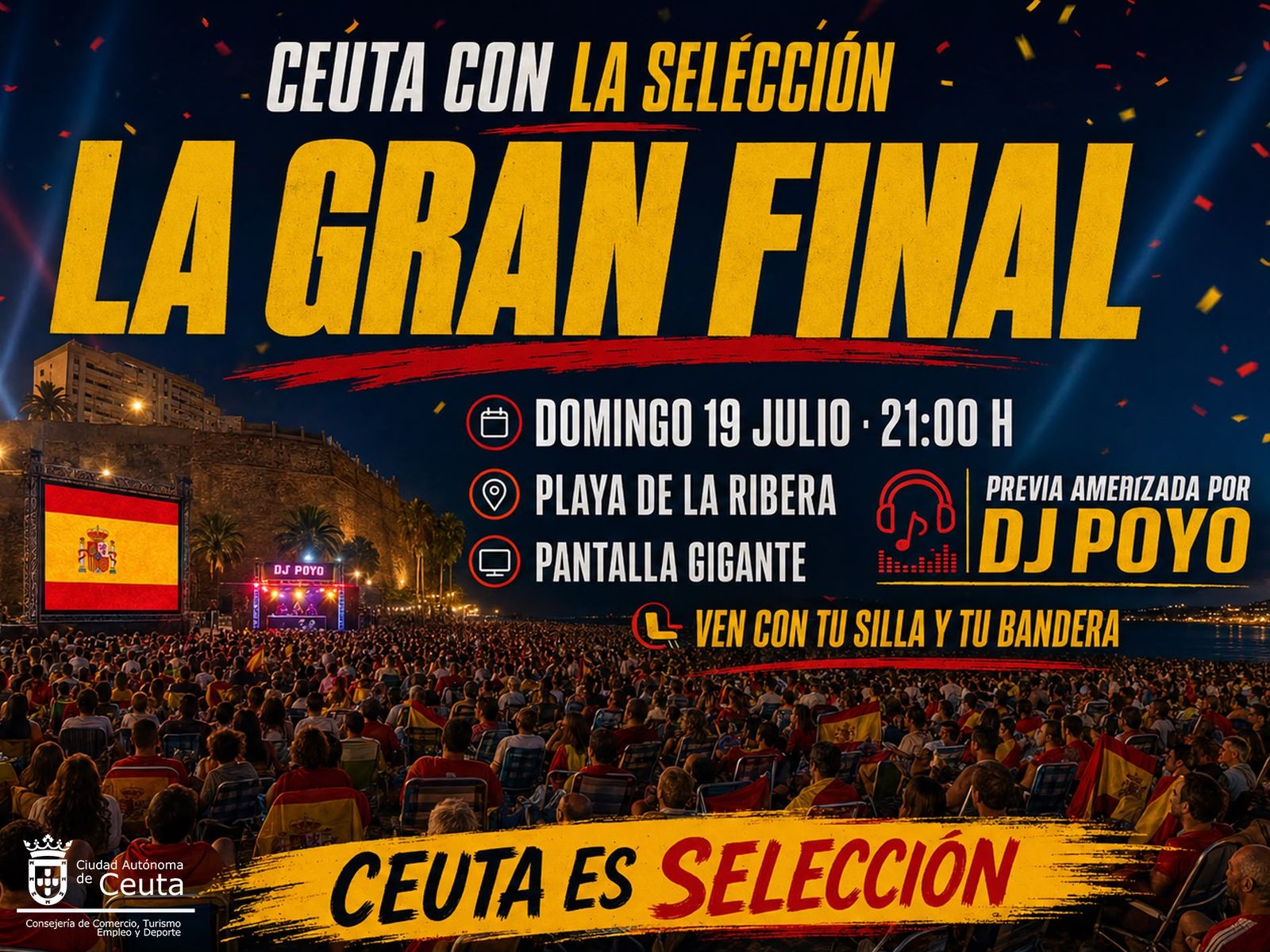 Cartel que anuncia la pantalla gigante para la final del domingo