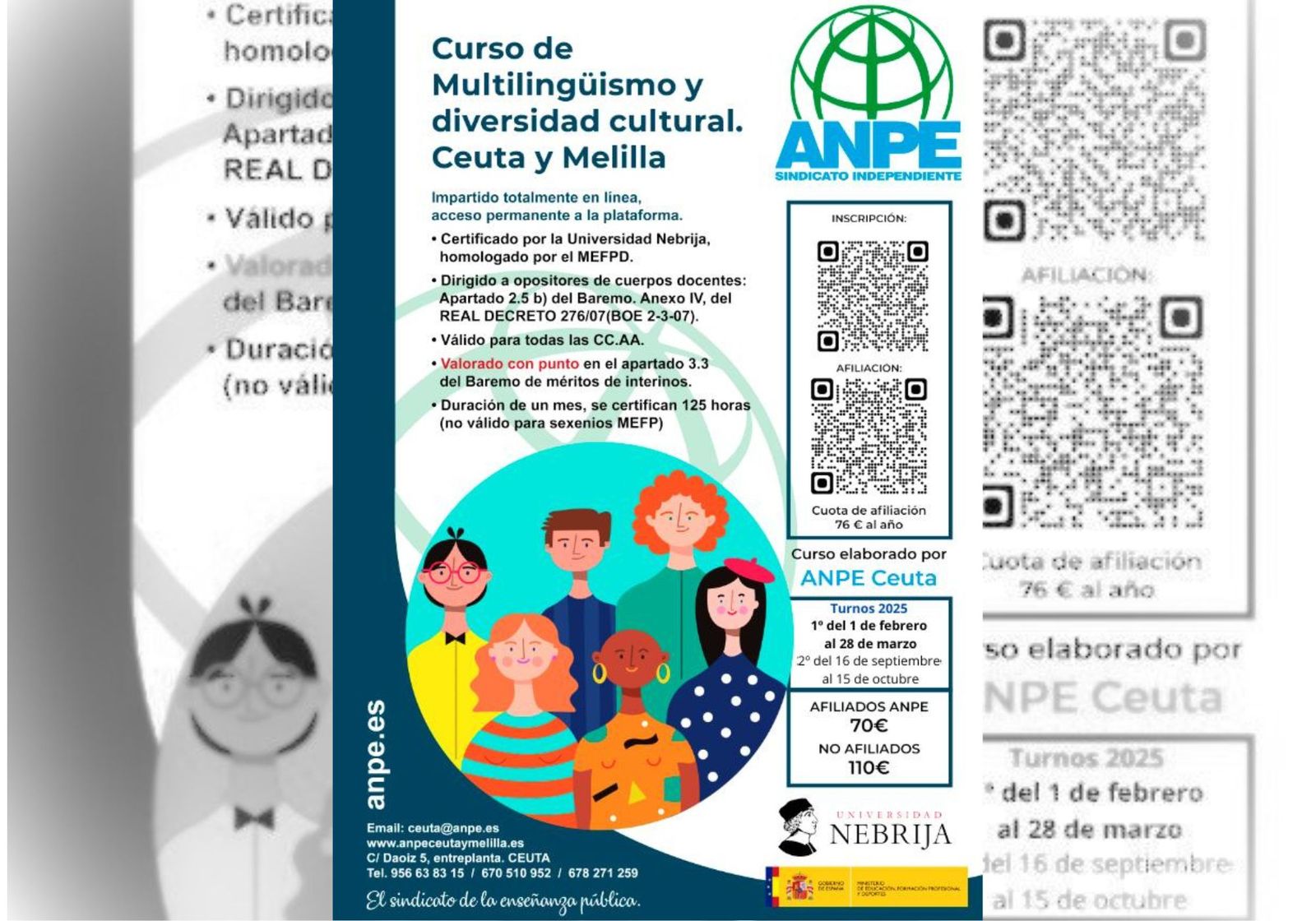Cartel del curso sobre multilingüismo y diversidad cultural en Ceuta y Melilla