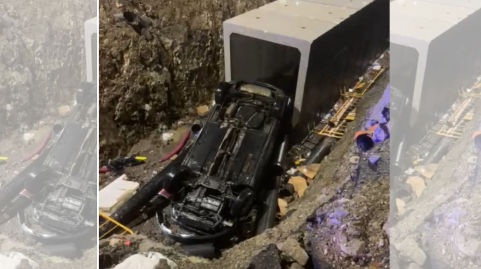 El coche, precipitado en la zanja
