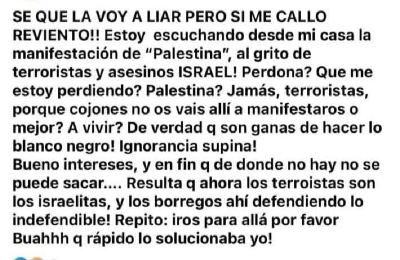 Comentario de la docente en sus redes sociales sobre la última manifestación por Palestina en Ceuta. / FOTO CEDIDA