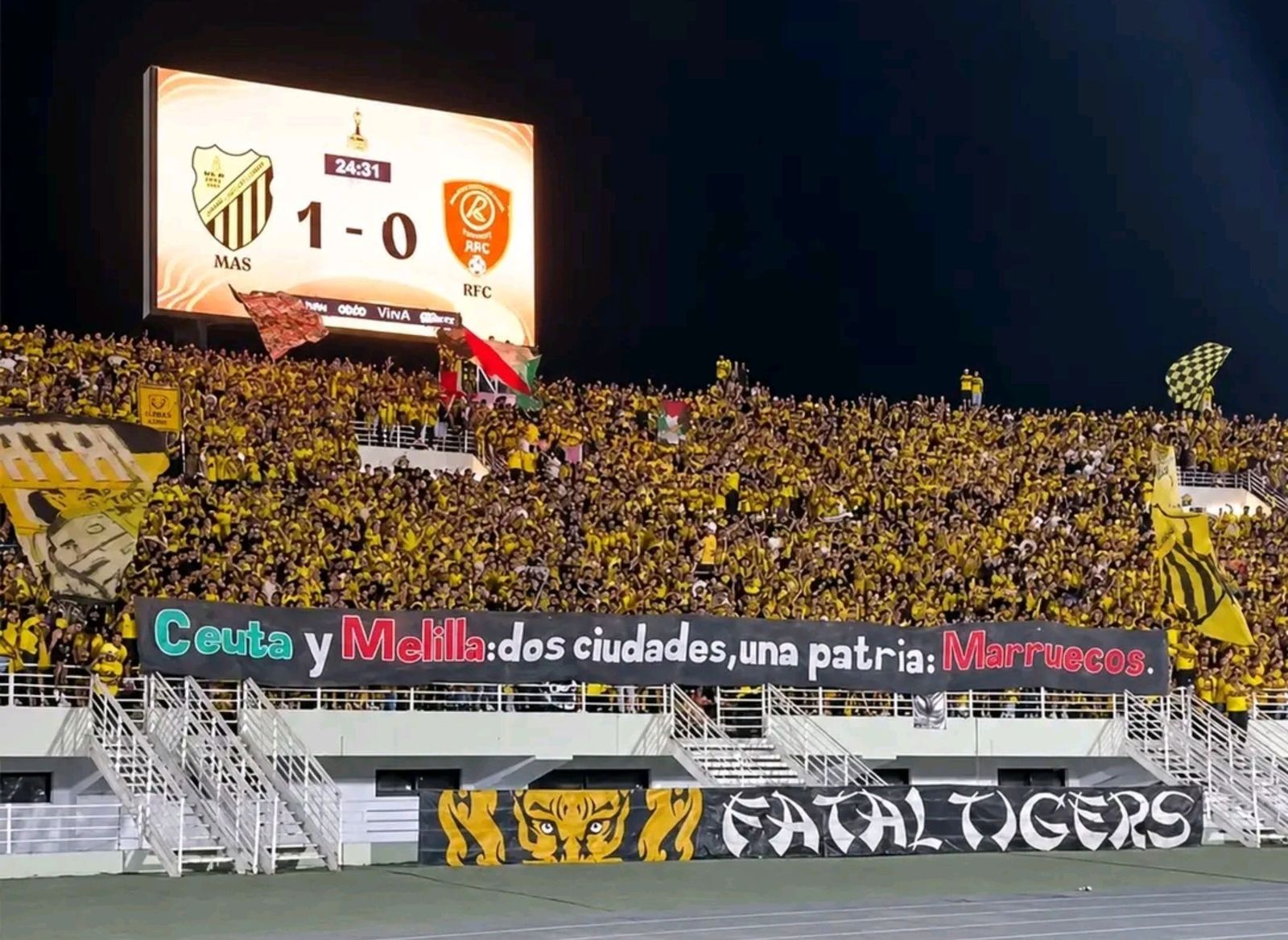 La pancarta marroquí reivindicando Ceuta y Melilla como propias