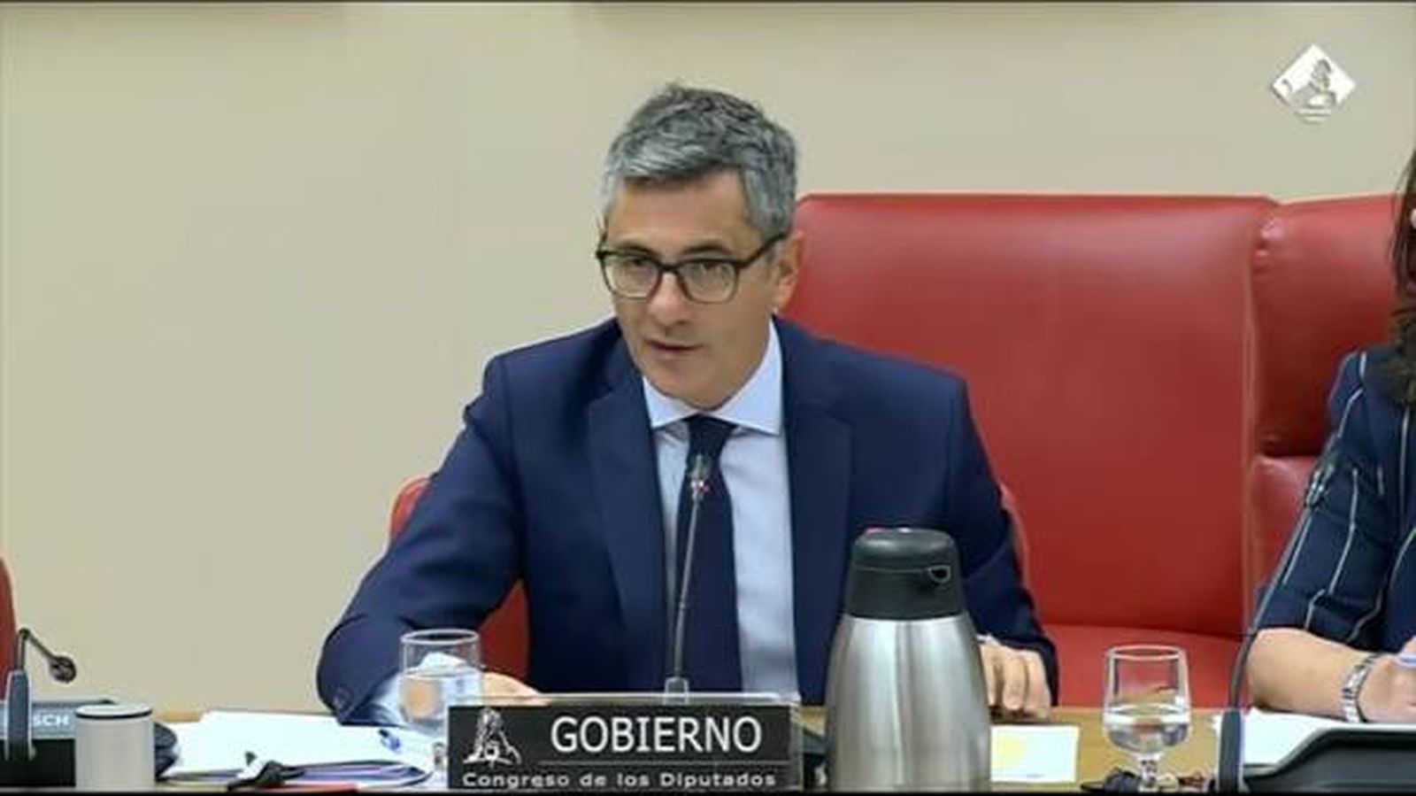El ministro de Presidencia y Justicia, Félix Bolaños, este jueves en la comisión mixta del Congreso