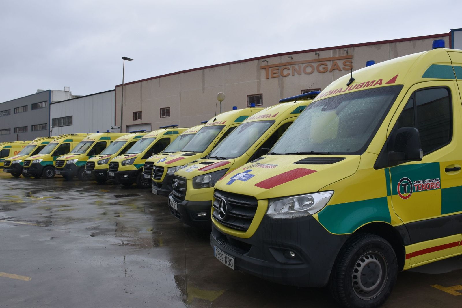 Las nuevas ambulancias adquiridas por Grupo Tenorio para el contrato firmado con INGESA, ya colocadas en su nueva sede en el Muelle de Poniente