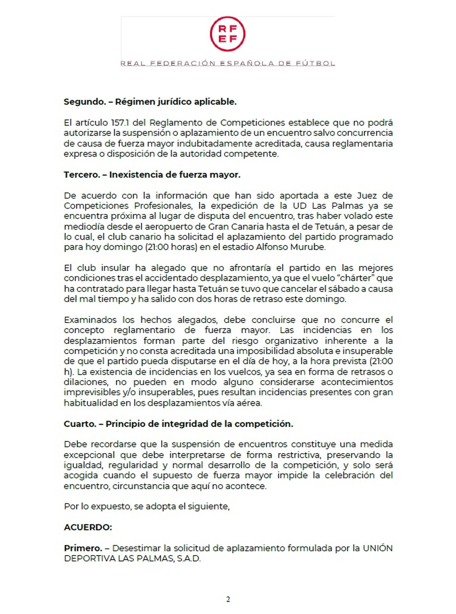 Resolución del juez único de competición