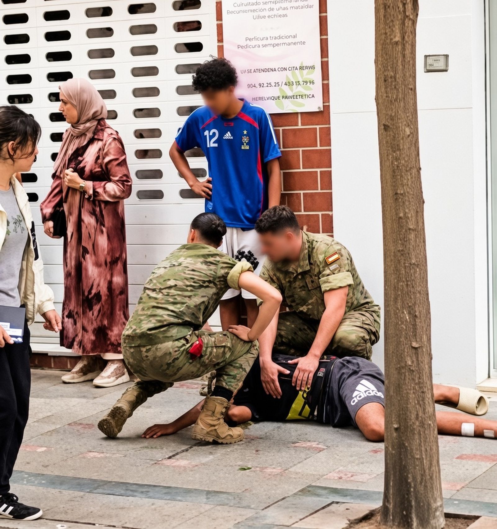 Momento en que los militares atienden al joven