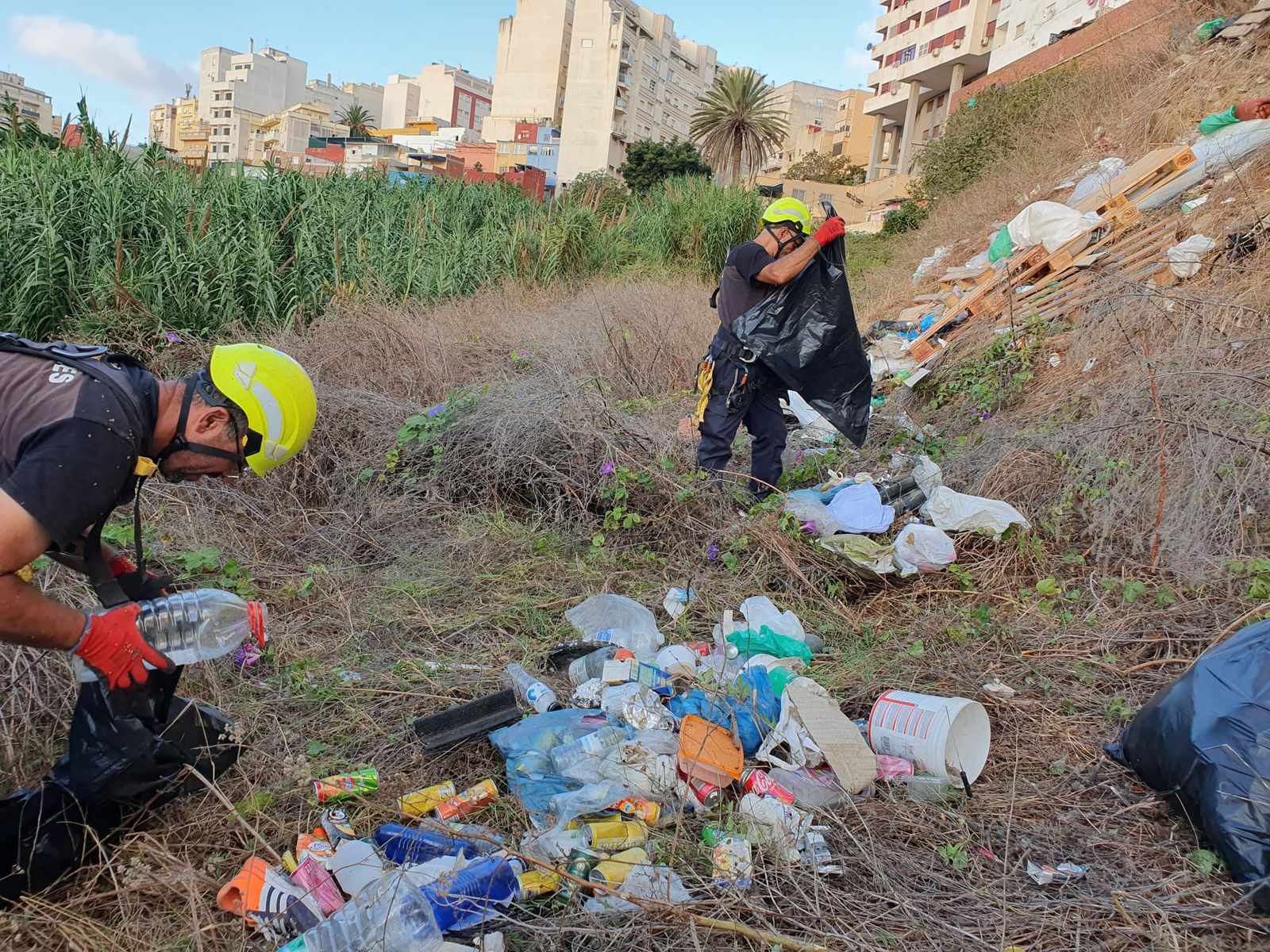 Operarios de las Brigadas Verticales trabajando en una zona próxima a Zurrón