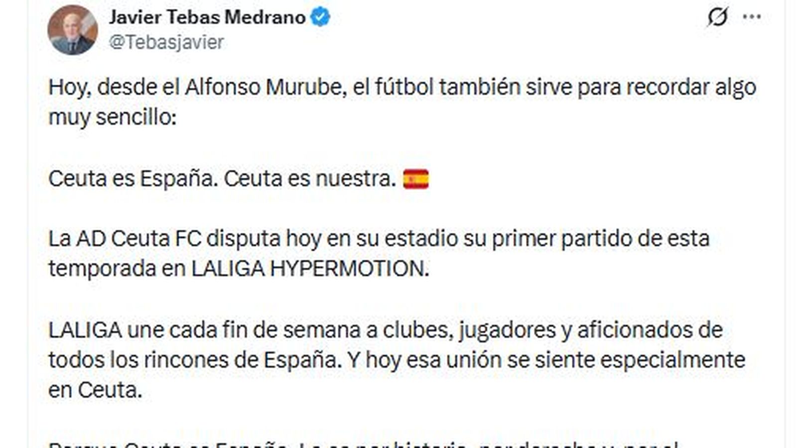Mensaje de Javier Tebas