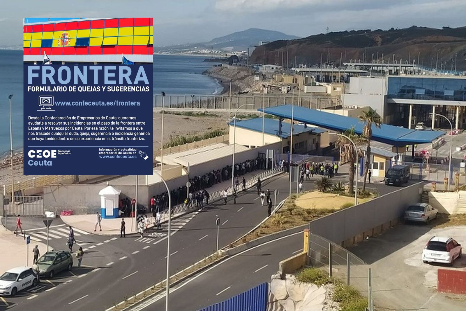 La frontera entre Ceuta y Marruecos con la imagen del formulario de la CECE