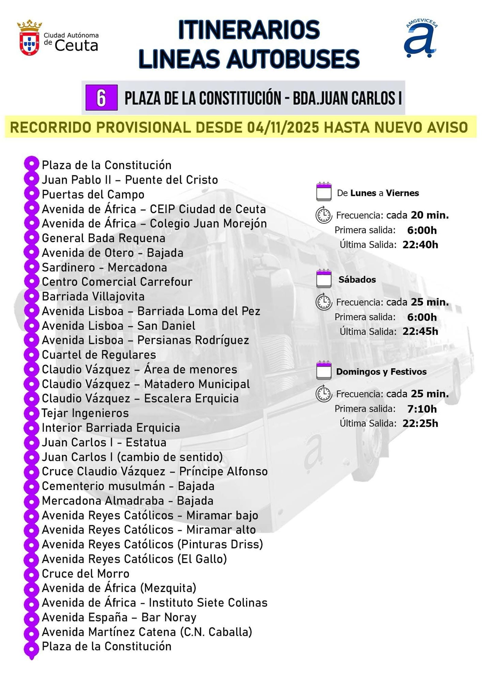 Itinerario Línea 6 Plaza de la Constitución - Barriada Juan Carlos I