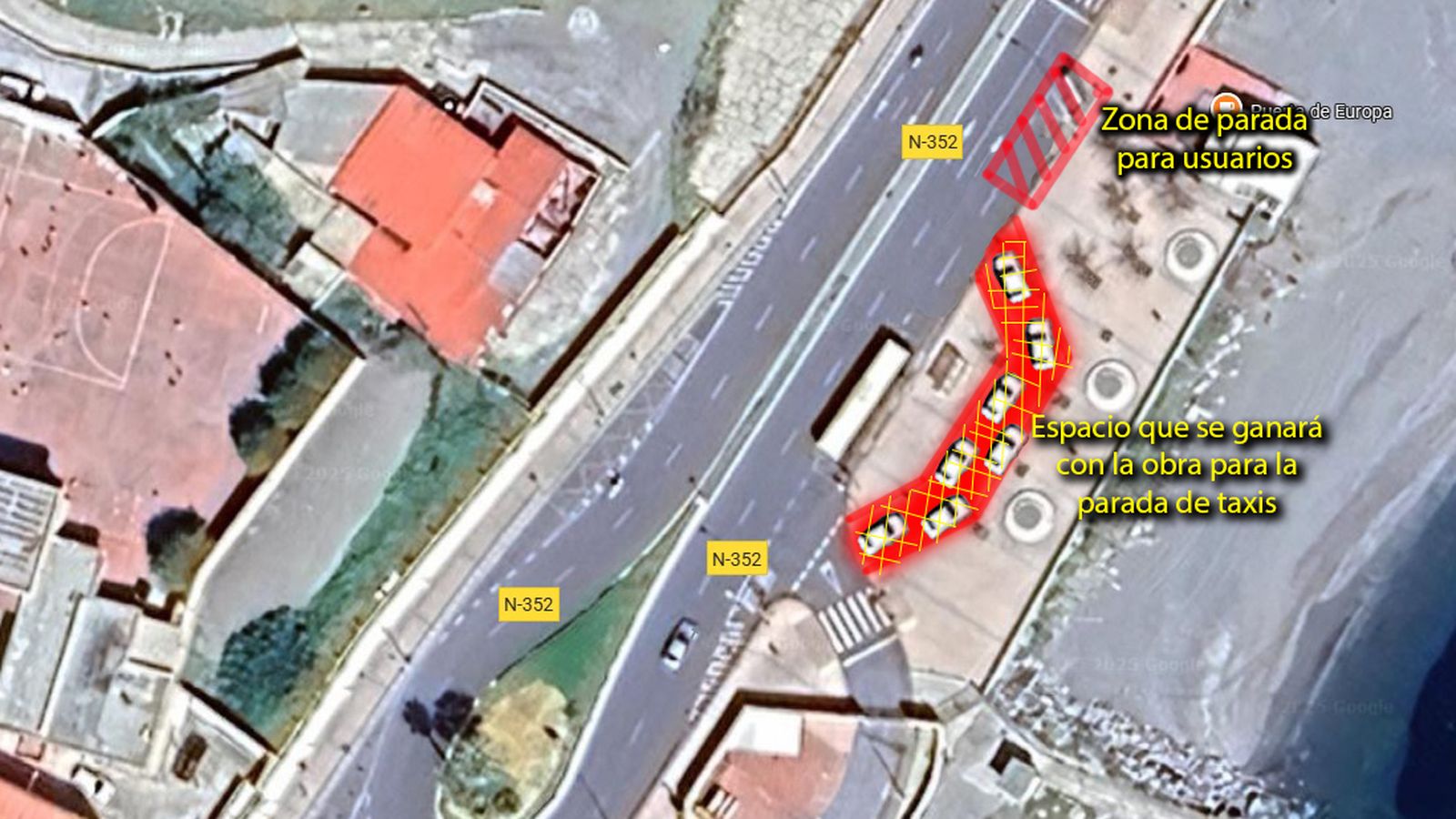 Vista aérea de donde quedará ubicada la nueva parada de taxis y la parada general para usuarios