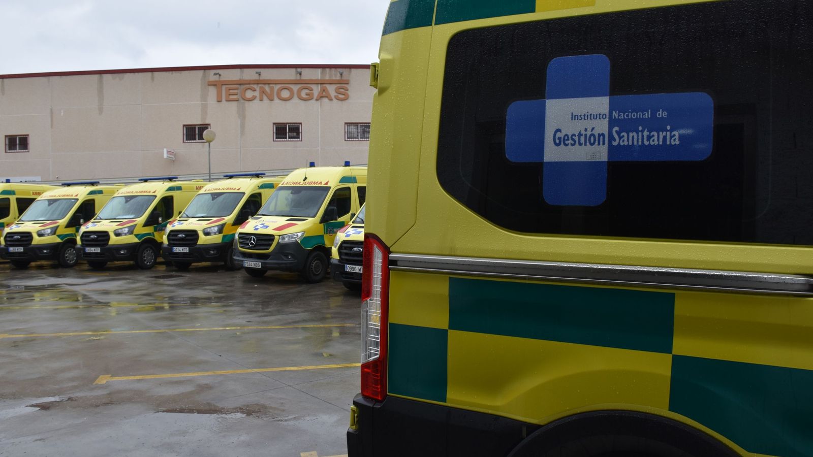 Las nuevas ambulancias adquiridas por Grupo Tenorio para el contrato firmado con INGESA, ya colocadas en su nueva sede en el Muelle de Poniente