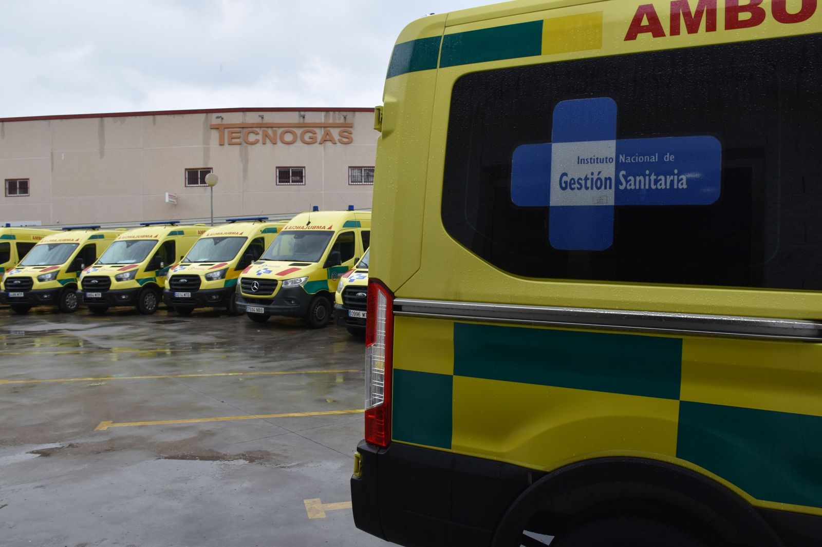 Las nuevas ambulancias adquiridas por Grupo Tenorio para el contrato firmado con INGESA, ya colocadas en su nueva sede en el Muelle de Poniente