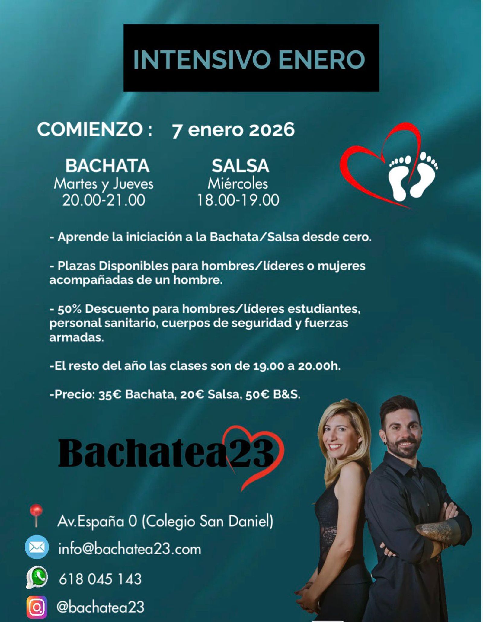 Cartel del intensivo de Bachatea23 de salsa y bachata en enero