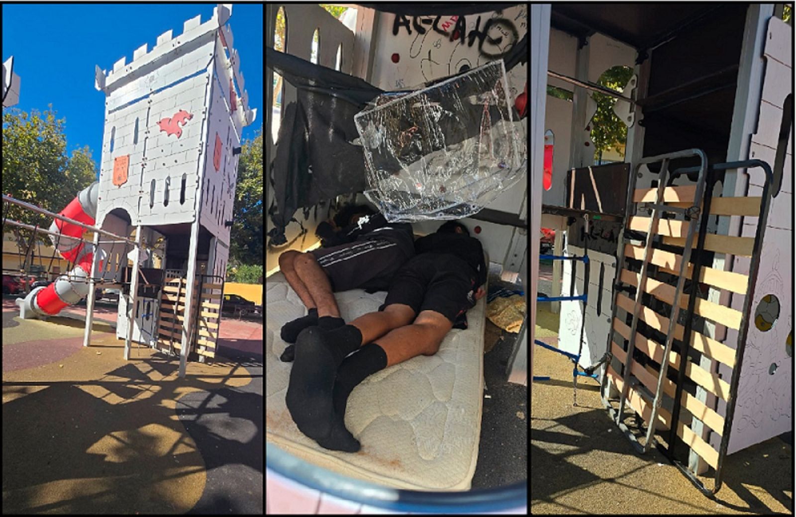 Allí duermen y hacen vida, mientras que, como denuncian los padres de los más pequeños "hay días en los que permanecen hasta las doce o la una de la tarde durmiendo"