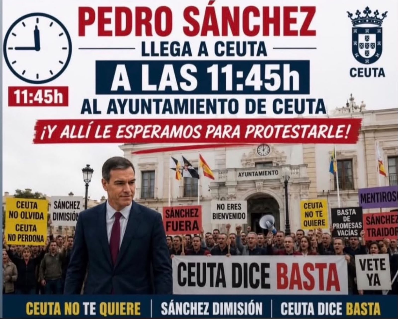 Cartel de la concentración convocada por la ciudadanía para recibir a Pedro Sánchez