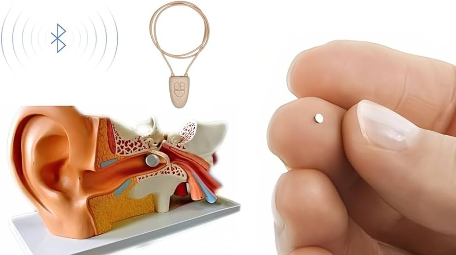 El equipo consta del pinganillo diminuto y un collar inductor que amplifica el sonido, conectados vía bluetooth. / FOTO Amazon