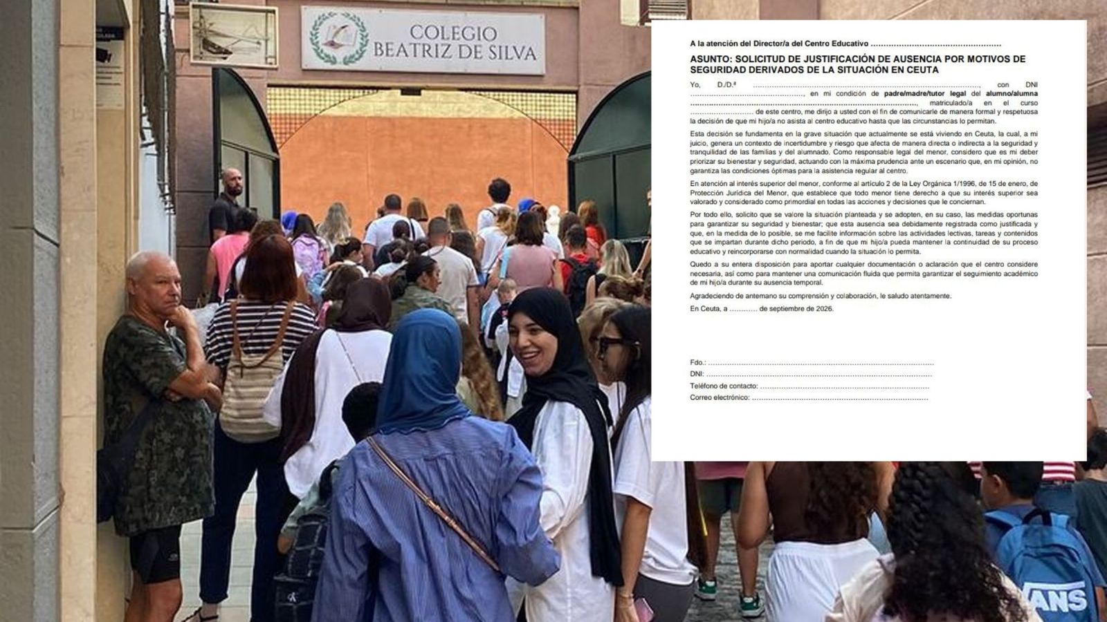 Solicitud de justificación de ausencia para los alumnos ceutíes por motivos de seguridad