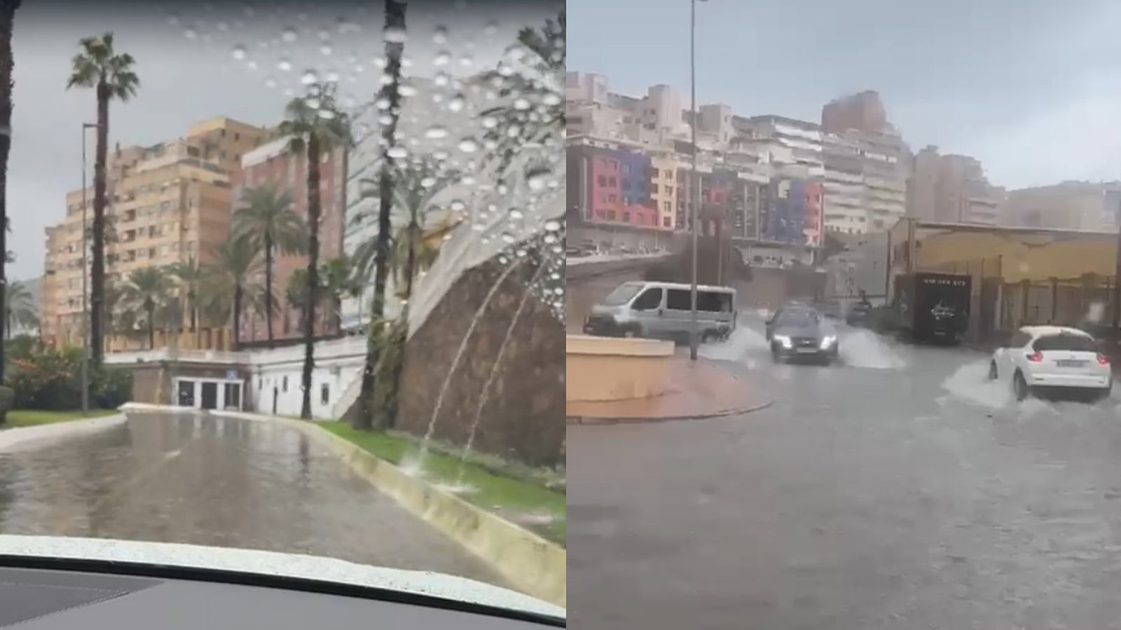 Los bajos de La Marina quedaban totalmente inundados, dificultando el tránsito de los vehículos, debido a las fuertes lluvias